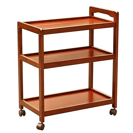 DYR Regal Holz Küche Servierwagen 3 Ebenen Küchenregal auf Rädern, Badezimmer-Rack, L45xW38xH77cm