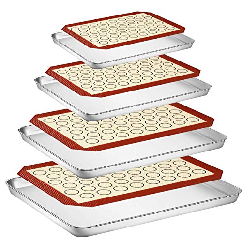 Baking Sheet with Silicone Baking Mat, Set of 8 (4 Sheets + 4 Baking