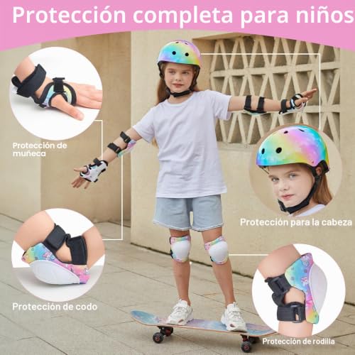 Kids Helmet Knee Elbow Pads Wrist Guards Wrist Guards Skateboard Helmets for Scooter Cycling Skating Girls 3-8 Years