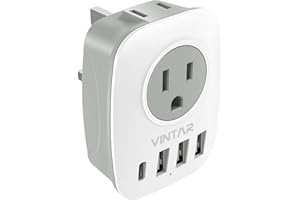 1 Pack UK Ireland Travel Plug Adapter, VINTAR Canada to UK Plug Adapter with 1 USB C, 2 American Outlets and 3 USB Ports, 6 i