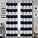Turquoize Striped Curtain Room Darkening Grommet Unlined Window Curtains Light Blocking Curtains, 52W by 96L Inch, Wave Stripes Pattern, Black & White, Sold by Pair