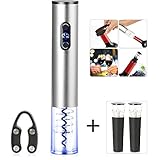 Electric Wine Opener, Cordless Battery Powered Wine Bottle Opener with Foil Cutter, Metallic Finish (Silver)