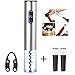 Electric Wine Opener, Cordless Battery Powered Wine Bottle Opener with Foil Cutter, Metallic Finish (Silver)