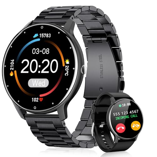 E T EASYTAO | Smartwatch Hombre, Reloj Inteligente, IP68, Monitor De Frecuencia Cardíaca/Oxígeno en Sangre/Presión Arterial, Múltiples Modos Depor (Correa Doble: Metal + Silicona)