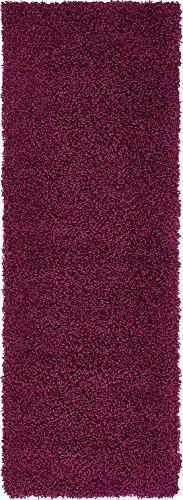 Unique Loom Solid Shag Collection Eggplant Purple 2 x 6 Runner Area Rug (2' 2" x 6' 5")