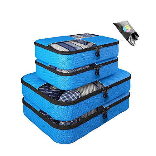 Packing Cubes - 5 pc Value Set Luggage Organizer - 2 Large & 2 Medium +
Bonus Shoe Bag Included - Lifetime Guarantee - By Bingonia Travel
Accessories (Blue)