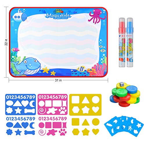 VARWANEO Aqua Magic Doodle Mats Both Sides Used Water Drawing Doodling Mat Coloring Mat Educational Developmental Toys Gifts for Kids Toddlers Toy for Age 3 4 5 6 7 8 Boys Girls
