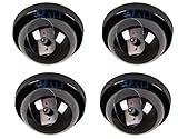 WALI 4 Pack Dummy Fake Security CCTV Dome Camera with Flashing Red LED Light with Warning Security Alert Sticker Decals (Electronics)
