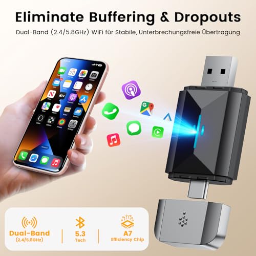 Volam 2 in 1 Wireless Carplay Adapter for CarPlay & Android Auto 2026 Upgrade Upgrade from Wired to Wireless, USB to Type-C Adapter Plug & Play Compatible with iOS 10+ and Android 11+