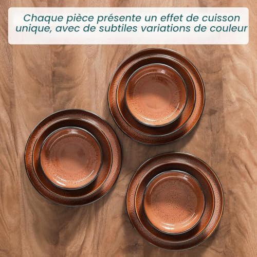 vancasso AMBER 6 Person Dinnerware Set, 24 Piece Stoneware Dinner Plates Set - Flat Plates, Dessert Plates, Pasta Bowls and Bowls - Microwave Safe - Red Glaze