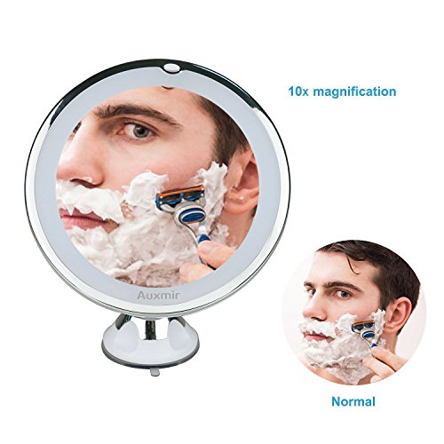Auxmir 10X Magnifying LED Lighted Makeup Mirror, Vanity Mirror with 14 Natural White LED, Suction Base & 360° Rotation, Ideal for Bathroom & Travel, Batteries Included, Round - Thumbnail 7