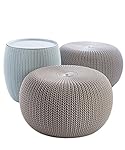 Keter 3-piece Cozy Urban Knit Furniture Set, Compact Indoor/Outdoor Table and 2 Seating Poufs