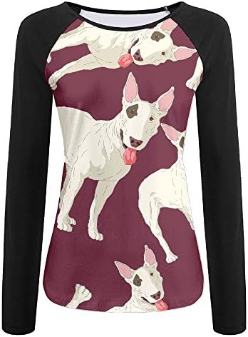 Bull Terrier Cartoon Women Print Tops Casual O-Neck T Shirts Raglan Long Sleeve
