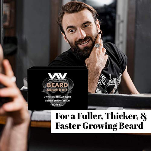 Beard Growth Kit, Beard Growth Oil Serum for Men, Facial Hair Growth Kit with Beard Balm + Comb, Titanium Beard Roller Kit for Men