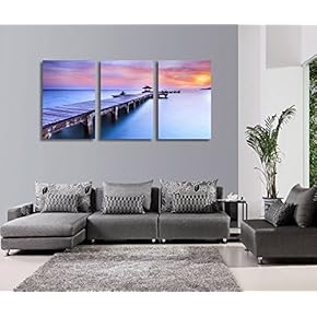 3 Piece Canvas Print - Contemporary Art, Modern Wall Art - Beautiful Inspiring Calmness at Sunrise - Giclee Artwork - Gallery Wrapped Wood Stretcher Bars - Ready to Hang 16"x24" x 3 Panels