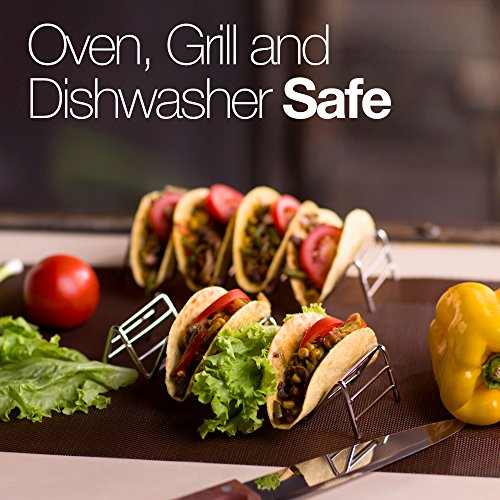 image for ELLTERA Metal Taco Holder Stand 2 PACK - BONUS NON-SLIP MAT - Premium 