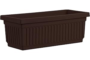 The HC Companies 30 Inch Venetian Rectangular Window Planter Box - Lightweight Plastic Indoor Outdoor Plant Pot with Drainage for Windowsill, Herbs, Flowers, Chocolate