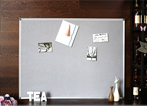 4 Thought Fabric Bulletin Board 36 x 24 Inches Wall Mounted with Silver Aluminium Frame Message Memo Pin Board for Display and Organize Office or Classroom, 3 x 2 Feet, 10 Push Pins Included, Gray