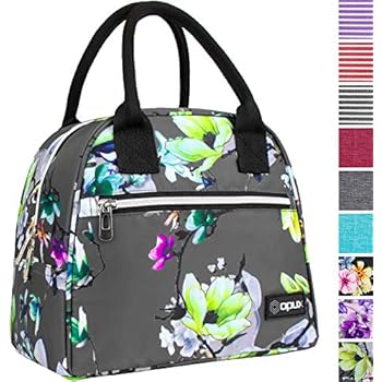 OPUX Lunch Bag for Women | Insulated Lunch Tote for Ladies, Girls, Female | Medium Reusable Soft Lunch Box Purse Cooler for School, Work, Office | Fits 12 Cans (Floral Grey)