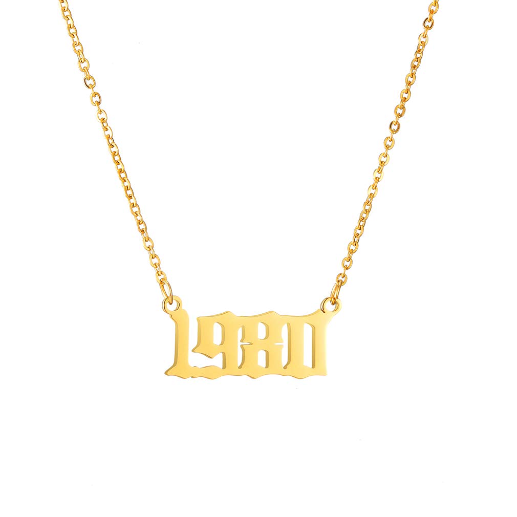AFSTALR Birth Year Necklace Women Birthday Gifts Charm Friendship Jewellry for Girls Birthday Year Number 1980 Gold
