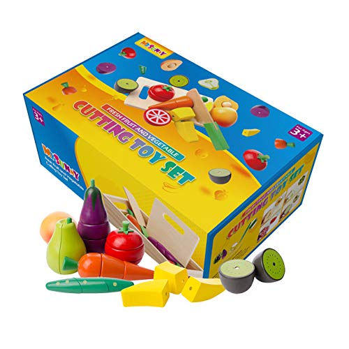 Hölzernes Küche Kinder Spielzeug, Schneiden Sie Obst und Gemüse Magnetspielzeug, Kochen Lebensmittel Simulation Bildungs… – Bild 8