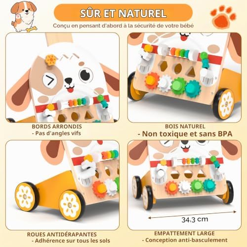 Chariot de Marche Bois Chien Montessori 6-en-1, dès 3+ ans