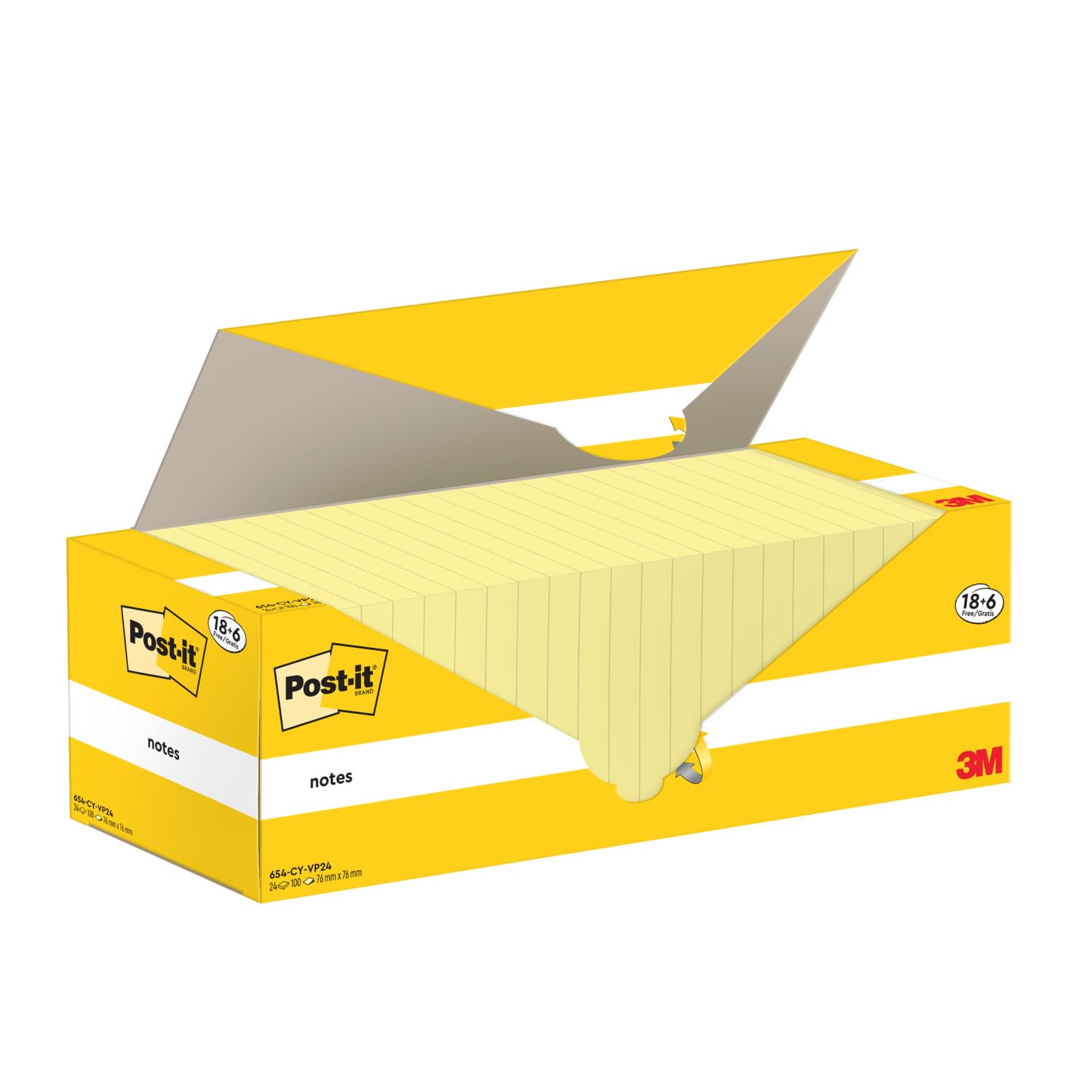 Post-it Notes Canary Yellow, Promo Pack 18 + 6 Free Pads, 100 Sheets per Pad, 76 mm x 76 mm, Yellow Color - Self-Stick Notes for Note Taking, to Do Lists & Reminders