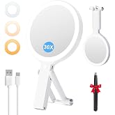 Auxmir 30X/1X Magnifying Travel Makeup Mirror with Lights, 3-Color Dimmable | 56 LEDs, 3 Color Modes, Stepless Dimming, Dual-Side Touch Control, 2000mAh Rechargeable, 3-in-1 Tabletop, Handheld or Hanging