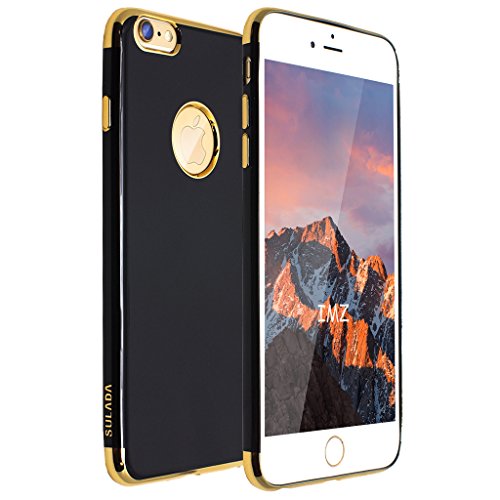 iPhone 6s/6 Case,IMZ Glossy Jet Black Soft TPU Anti-Scratch Shockproof Electroplate Frame with Non Slip Coated Surface Excellent Grip Case Slim Protective for iPhone 6s/6 (4.7 Inch) -Gold Highlight