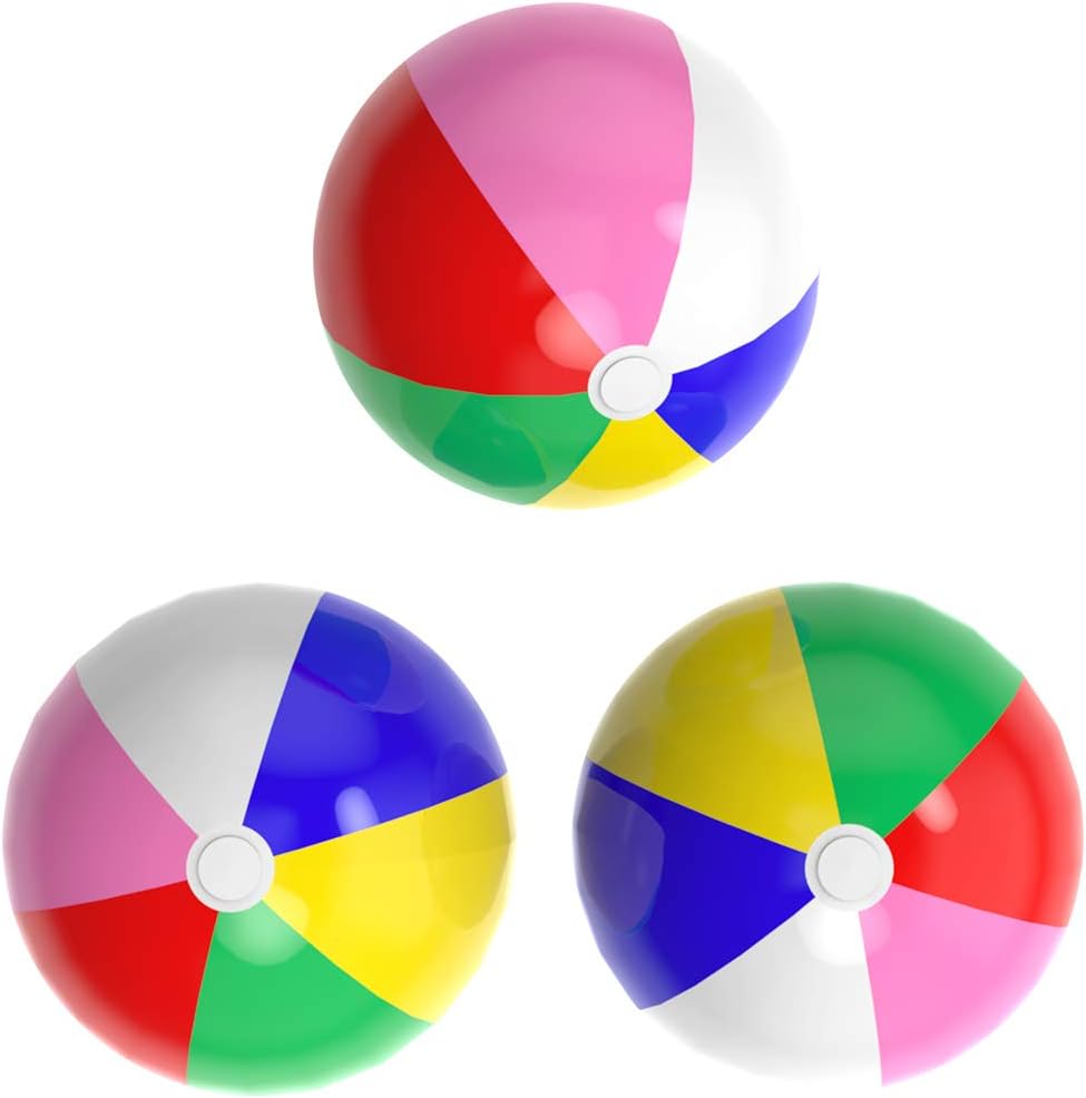Acevery Inflatable Beach Balls, 24'' Rainbow Beach Balls- Thickening Reinforcement Version Beach Pool Party Toys (3 Pack)