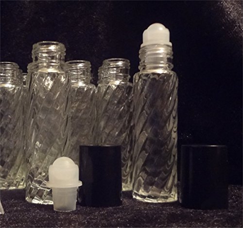 10ml (1/3-oz) Swirl Design Roll-On Glass Bottle with Black Cap [Case of 144]