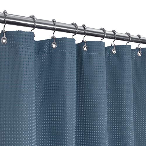 Barossa Design Waffle Shower Curtain for Luxury Hotel Spa - Heavy Duty Fabric 230 GSM No Blow - Waterproof Machine Washable - Moonlight Blue, 71 x 72