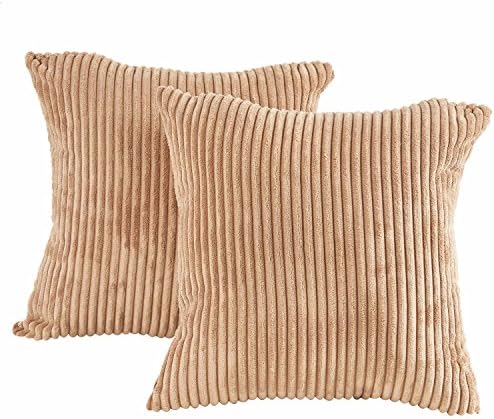 2-Piece Decorative Pillowcases, Striped Corduroy Cushion Cover for Sofa/Coach Used in Car, Office, Outdoors, Living Room--16X16 Inch (40x40cm, Camel)