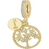 BEEUVIP Gold Plating Sparkling Family Tree Dangle Charm 925 Sterling Silver Pendant,Jewelry Beads Gifts for Women Bracelet&Necklace