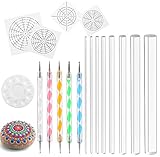 Whaline 18 Pieces Mandala Art Dotting Tools Including 4 Mandala Stencils