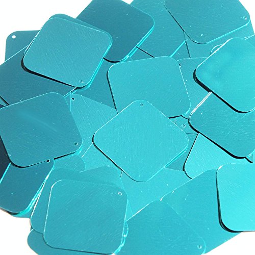 Teal Blue Green Sequin Square Diamond 1.5 inch Metallic Couture Loose Paillettes. Made in USA.
