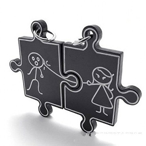 Letshopping Stainless Steel Couple Necklace Pendant Personalized Soulmate Love Puzzles(black)