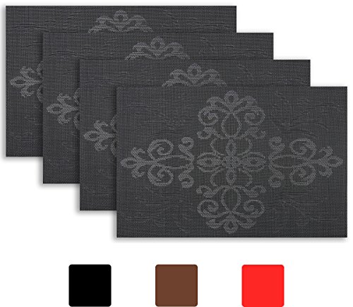 Placemat Set of 4/6 Gothic Style Decor Home Vinyl Woven Dinner Table Placemat Set Home Dinner Decorative Reversible by Secret Life(4, Gothic Black)