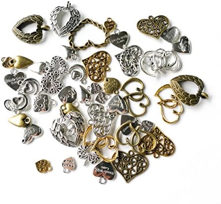 Samje 100g Love Heart Shape Punk Steampunk Charm Pendant Connector for Necklace Bracelet Anklet Jewellery Making (Heart Style)