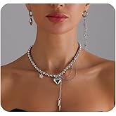 Uarein Y2k Star Puffy Heart Necklaces for Women,Trendy Punk Beaded Pentagram Love Choker Necklace,Personalized Birthday Jewelry Accessories Gift