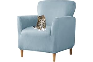 SONNACH Stretch Chair Covers with Arms 1-Piece Banquet Armchair Slipcover Velvet Mid Century Modern Armchair Slipcover Anti-Slip Furniture Protector for Living Room Friendly for Kids Pets (Baby Blue)