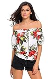 LOSRLY Womens Sexy Floral Print Off the Shoulder Crop Tops Shirts and Blouses
