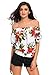 LOSRLY Womens Sexy Floral Print Off the Shoulder Crop Tops Shirts and Blouses White M 8 10