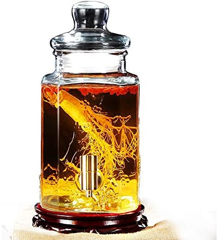 Glass Beverage Drink Dispenser with Sturdy Stand and Glass Lid -5L/10L Water Dispenser with Leak-Free Spigot- Juice, Beer, Punch, Iced Tea, Cold Drink (Size : 10L-Copper Spigot-Wood base)