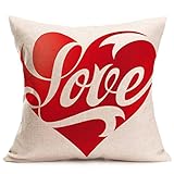 Dreamyth Happy Valentine's Day Lover Rose Heart Printing Pillow Case Cushion Cover Linen Flax Festival Decoration Gift (C)