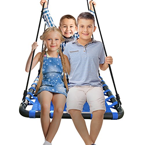 Sorbus Spinner Platform Swing - Kids Indoor/Outdoor Rectangular Mat Swing - Great for Tree, Swing Set, Backyard, Playground, Playroom - Accessories Included (40 x 30, Square Blue)