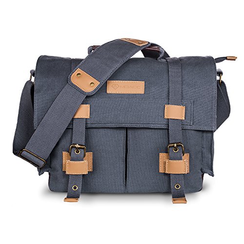 DSLR SLR Camera Case,Vintage Canvas Shoulder Messenger Bag Sling Camea Bag Backpack with Shockproof Insert,Grey