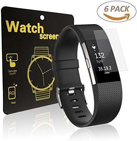Fitbit Charge 2 Screen Protector (6-Pack), Homga Full Coverage Screen Protector for Fitbit Charge 2 Clear HD Anti-Bubble Film ,Anti-Fingerprint &amp; Anti-Scratch Clear Screen Protector