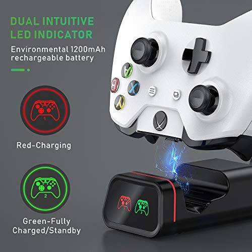 Xbox Controller Charging Station, Vivefox Xbox One Controller Charger with 2 x 1200mAh Rechargeable Battery Packs Compatible for Xbox One/One X/One S/Xbox One Elite Wireless Controllers