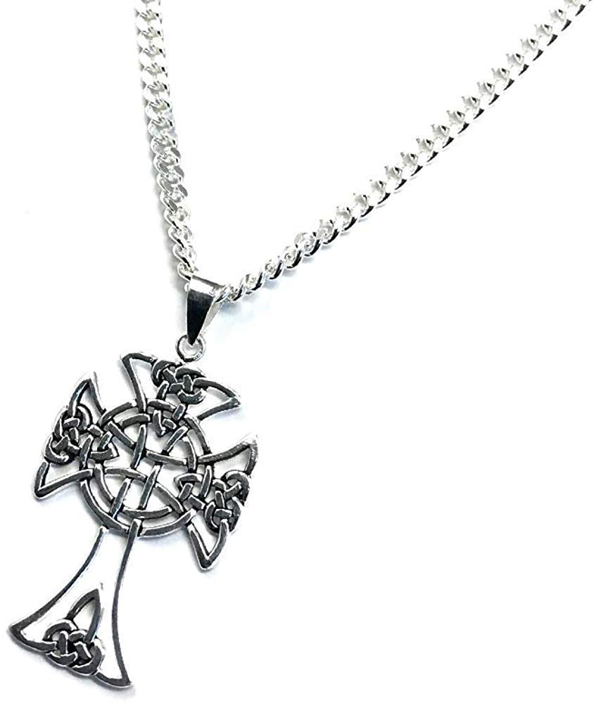 Strictly Gifts Unisex Open Celtic Knot Cross on 60 cm Heavy Diamond-cut Curb Chain - sterling silver